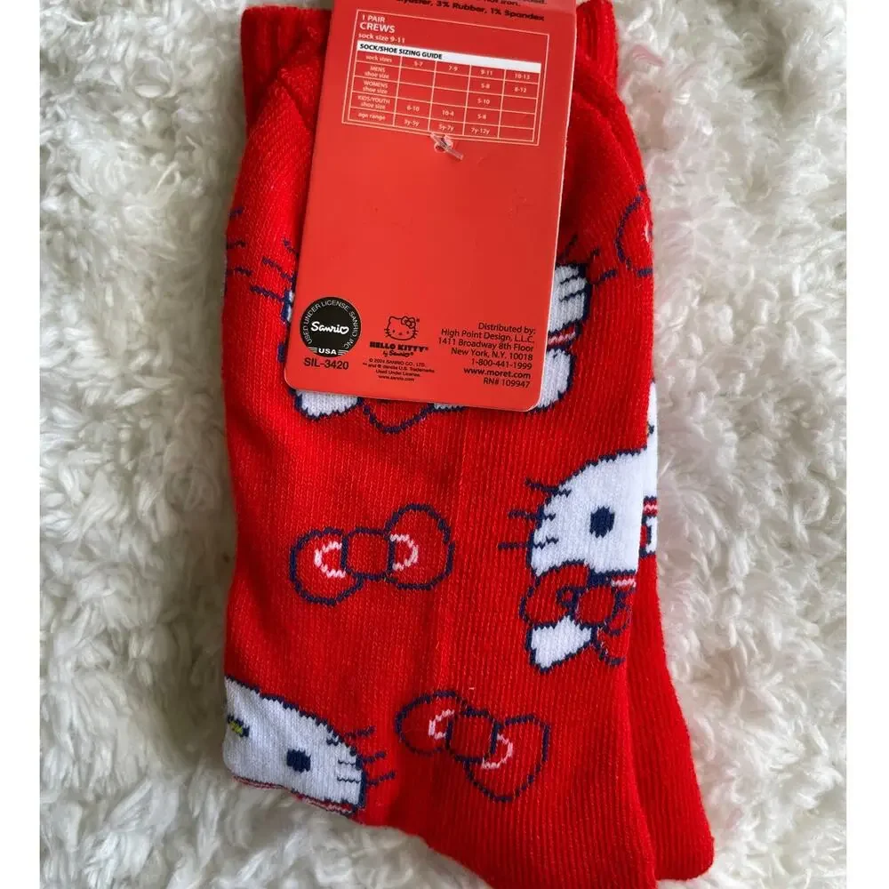 Sanrio Hello Kitty Red Crew Socks Mid Calf Size 5-10 Valentine's NEW Sanrio